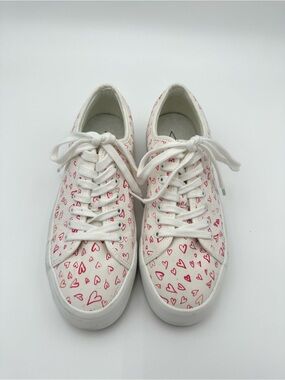 Joie White Canvas Sneakers with Pink Heart Print